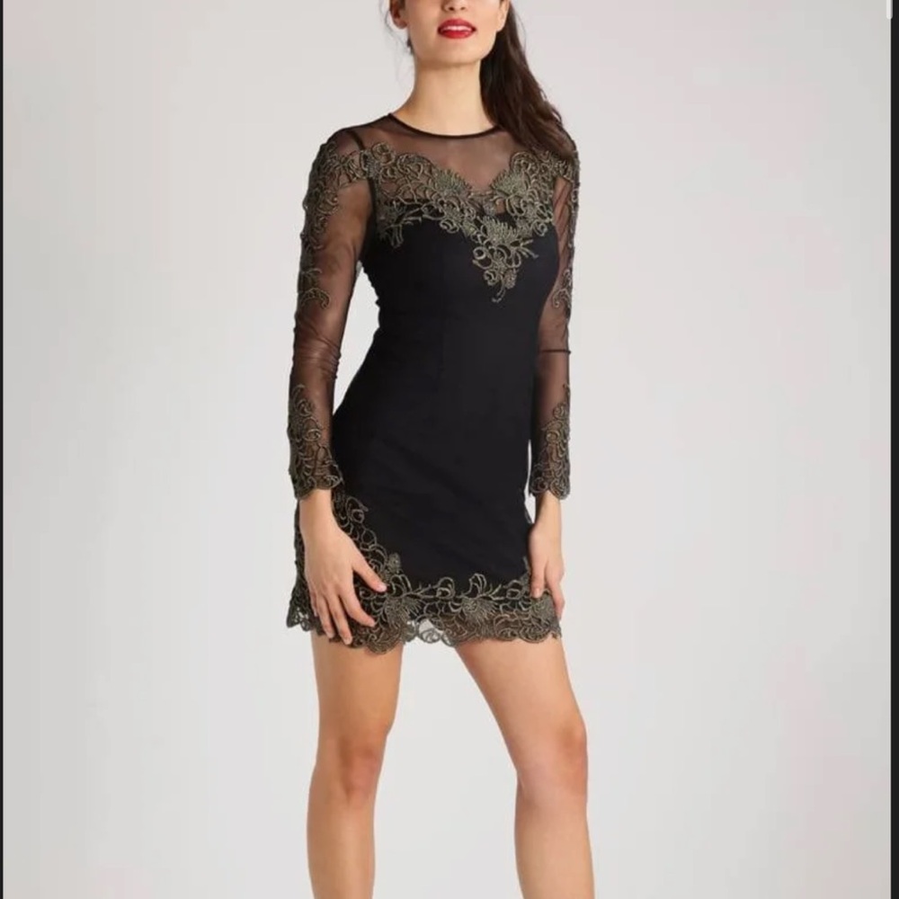 Karen Millen Black Dress with Gold Lace